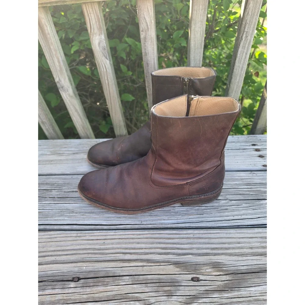 Frye Campus Inside‎ Zip Brown Leather Boots Mens 11.5 D 3487105 Distressed Ankle